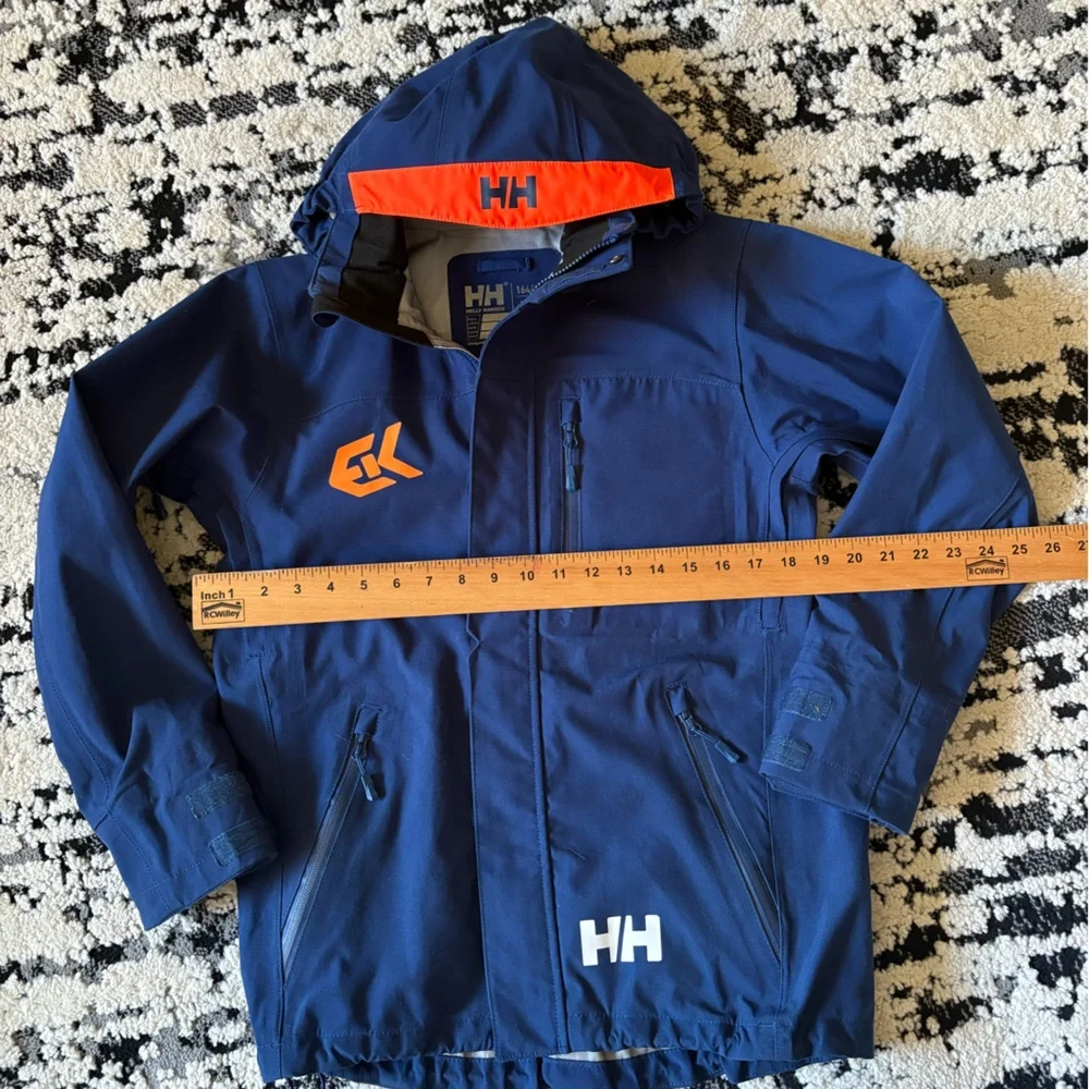 Helly Hansen Dark Blue and Orange Free Ride Team Ski Jacket Hooded Size 14